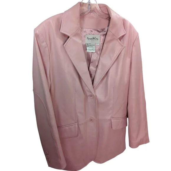 Pamela McCoy Blush Baby Pink Leather Blazer Jacket SZ Large Lk New! - Picture 3 of 7